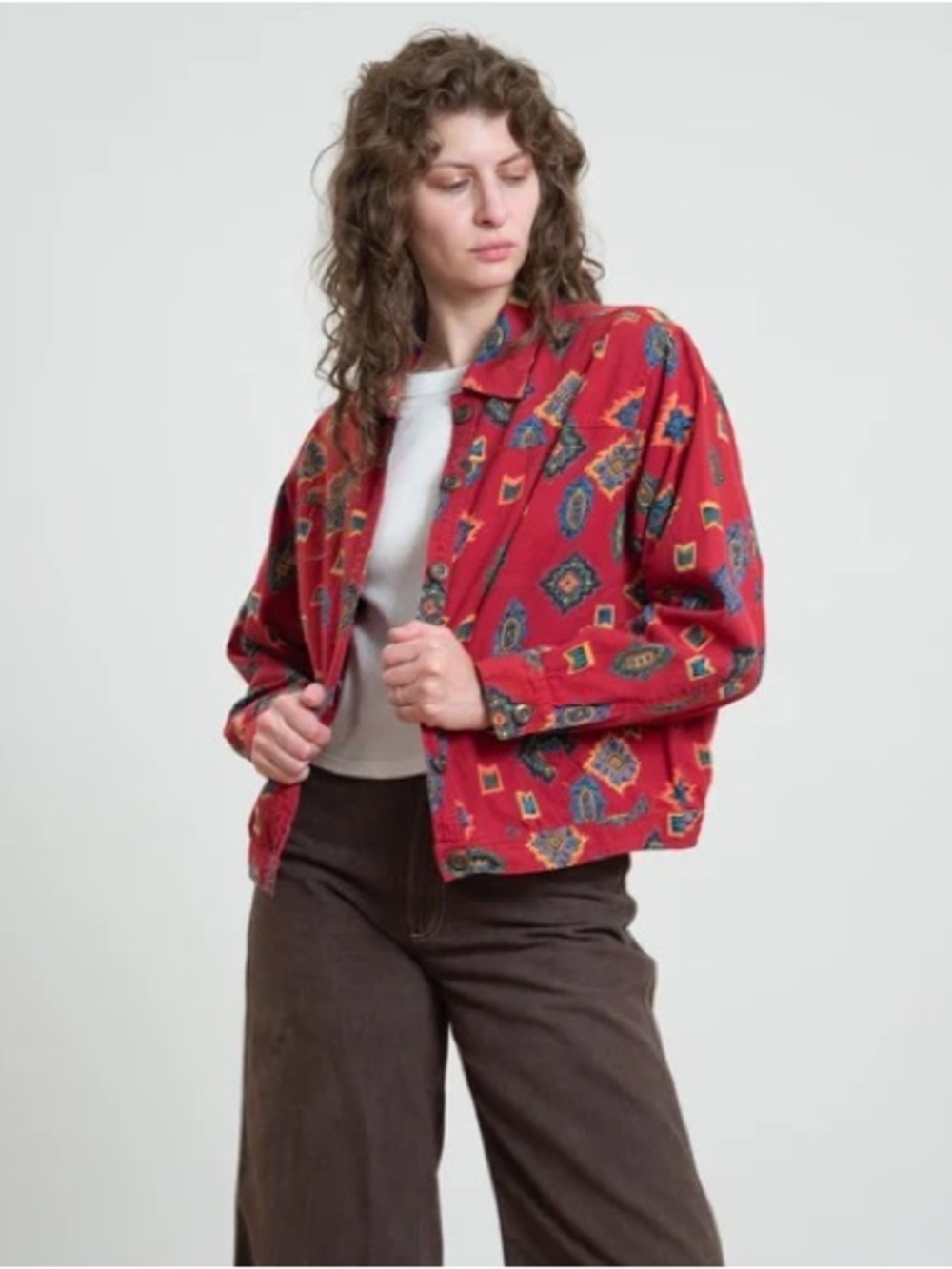 Vintage The East Custom Collection Aztec Geometric All Over Print Denim Jacket